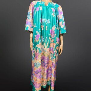 Vintage 70s Patio House Dress MuuMuu Lounge Sleepwear Maxi Colorful Floral